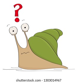 Funny dull looking snail wondering what to do - original hand drawn cartoon illustration