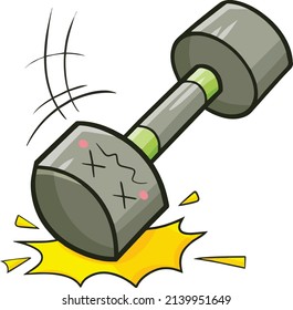 Funny dumbbell character falling down