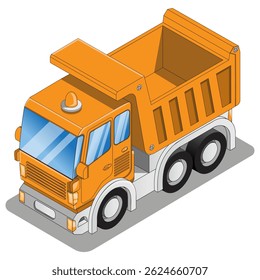 Funny dump truck. Isometric. Isolated on white background. Vector illustration. 