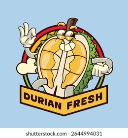 Funny Durian fruit 70s retro comic cartoon character illustration