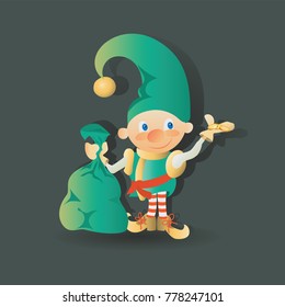 Funny dwarf. Fairy-tale character. Emblem. Nice assistant of Santa Claus. Happy New Year. An Elegant Christmas Element. Isolated. Good for maps, banner, poster.