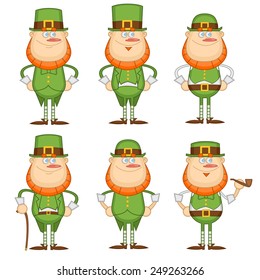 funny dwarf in the green hat. Vector illustration.