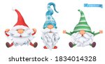 Funny dwarfs. Christmas 3d vector cartoon characters set