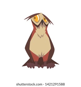 Funny Eagle Owl Bird Character with Brown Plumage Vector Illustration