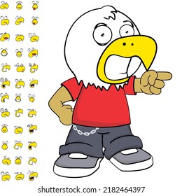 Funny Eagle Young Kid Character Cartoon Expressions Set Pack In Vector Format