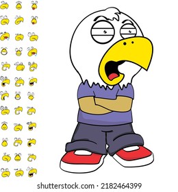 funny eagle young kid character cartoon expressions set pack in vector format