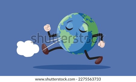 
Funny Earth Planet Running Away Vector Cartoon Illustration. Stressed terra globe character having problem exercising 

