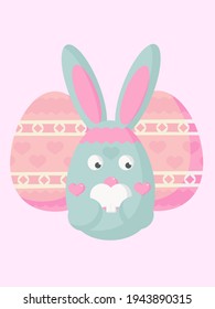 Funny easter bunny in blue color with easter eggs