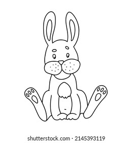 Funny Easter bunny character. Black outline of a rabbit on a white background. For decoration of children's parties, postcards, prints on T-shirts. Symbol 2023. Vector illustration.