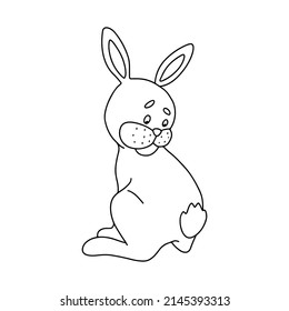 Funny Easter bunny character. Black outline of a rabbit on a white background. For decoration of children's parties, postcards, prints on T-shirts. Symbol 2023. Vector illustration.