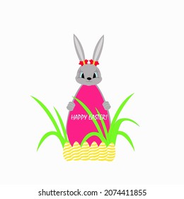funny easter bunny holds eggs and wishes everyone a happy easter