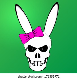 Funny Easter Bunny skull with  pink bow