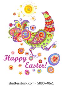 Funny easter card with decorative hen