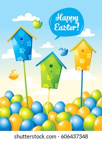Funny Easter card with eggs and birds