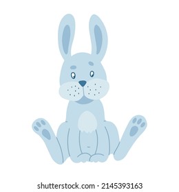 Funny Easter cartoon rabbit character. Bunny blue on a white background. For the design of children's parties, postcards, prints on T-shirts, etc. Symbol 2023.Vector illustration.