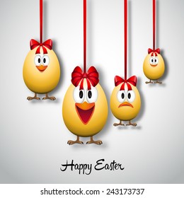 Funny Easter eggs with a bow - Happy Easter Card