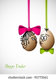 Funny easter eggs with a bow - Happy Easter Card