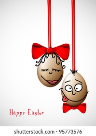 Funny easter eggs with a bow - Happy Easter Card