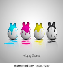 Funny Easter eggs with bunny ears, Cyan, magenta, yellow, black color, CMYK color theme