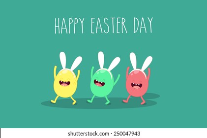 funny easter eggs, easter bunny, easter rabbit, party. friends forever. Happy Easter Day. vector cartoon. friends party. use in the menu, in the shop, in the bar, the card or stickers.