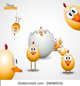 Funny Easter eggs chicks - background illustration - Happy easter card