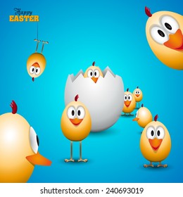 Funny Easter eggs chicks - background illustration - Happy easter card