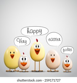 Funny Easter eggs chicks - background illustration - Happy easter card