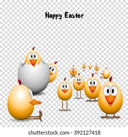 Funny Easter eggs chicks, Happy easter card, illustration on trasparent background