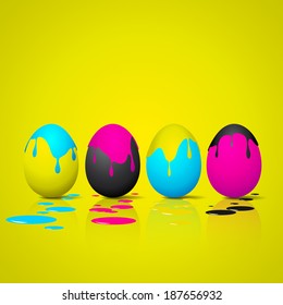 Funny Easter eggs - Cyan, magenta, yellow, black color - CMYK color theme