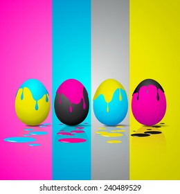 Funny Easter eggs - Cyan, magenta, yellow, black color - CMYK color theme