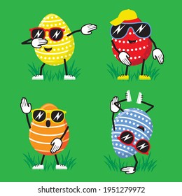 Funny easter eggs dancing hip hop. Vector illustration.