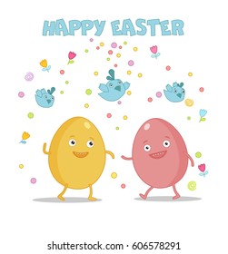 Funny Easter eggs on white background, vector illustration style of the cartoon.