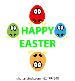 Funny easter eggs on white background.  Vector illustration.