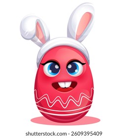 Funny Easter emoji on white background. Happy Easter egg emoticon with false bunny ears. Cute emoticontion
