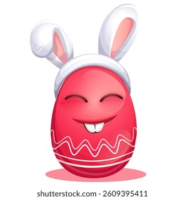 Funny Easter emoji on white background. Happy Easter egg emoticon with false bunny ears. Cute emoticontion