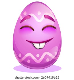 Funny Easter emoji on white background. Happy Easter purple egg emoticon. Cute bunny emoticon