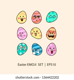 Funny Easter Emoji set. Vector illustration EPS 10.