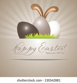 Funny easter greeting card or poster background template with copy-space
