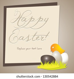 Funny easter greeting card or poster background template with copy-space