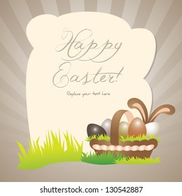 Funny easter greeting card or poster background template with copy-space