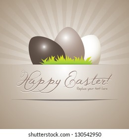 Funny easter greeting card or poster background template with copy-space