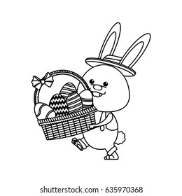 funny easter rabbit with basket egg image line