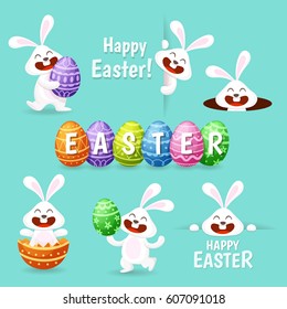 Funny easter rabbit in different poses. Perfect for create your own labels and greeting cards. Vector illustration.