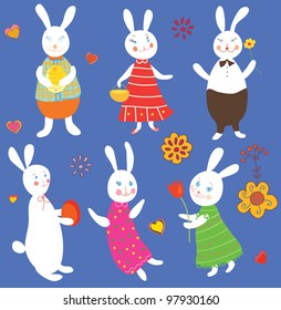 Funny easter rabbits set cartoons