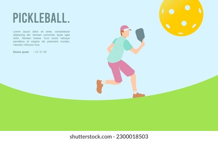 Funny editable vector pickleball ball male character chasing the ball
