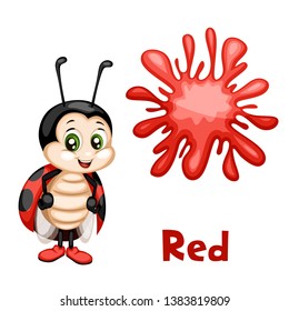 Funny Educational Set for Kids. Learning Colors. Ladybug is Red. Cartoon Isolated Animals with Color Splash