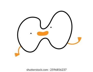 Funny egg character. Fried egg runs. Funny vector illustration with goose. Cute party print design, greeting card, home wall decoration poster. Abstract goose doodle