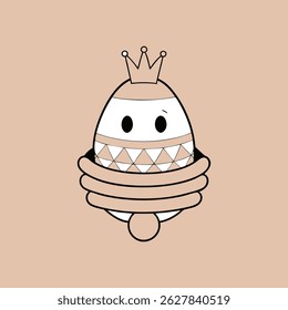 Personagem de ovo engraçado usando uma coroa com design decorativo triangular