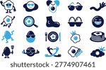 Funny egg characters, breakfast items, food and drink design, pancakes, fried eggs, bacon, sunglasses, creative meal illustrations.