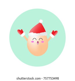  Funny egg with red hat and gloves cartoon flat on blue background.